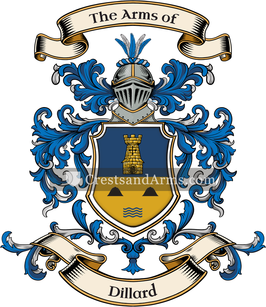 The Dillard coat of arms, drawn from the recorded blazon