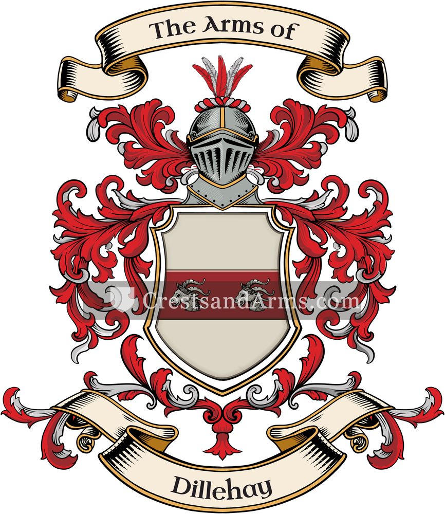 The Dillehay coat of arms, drawn from the recorded blazon
