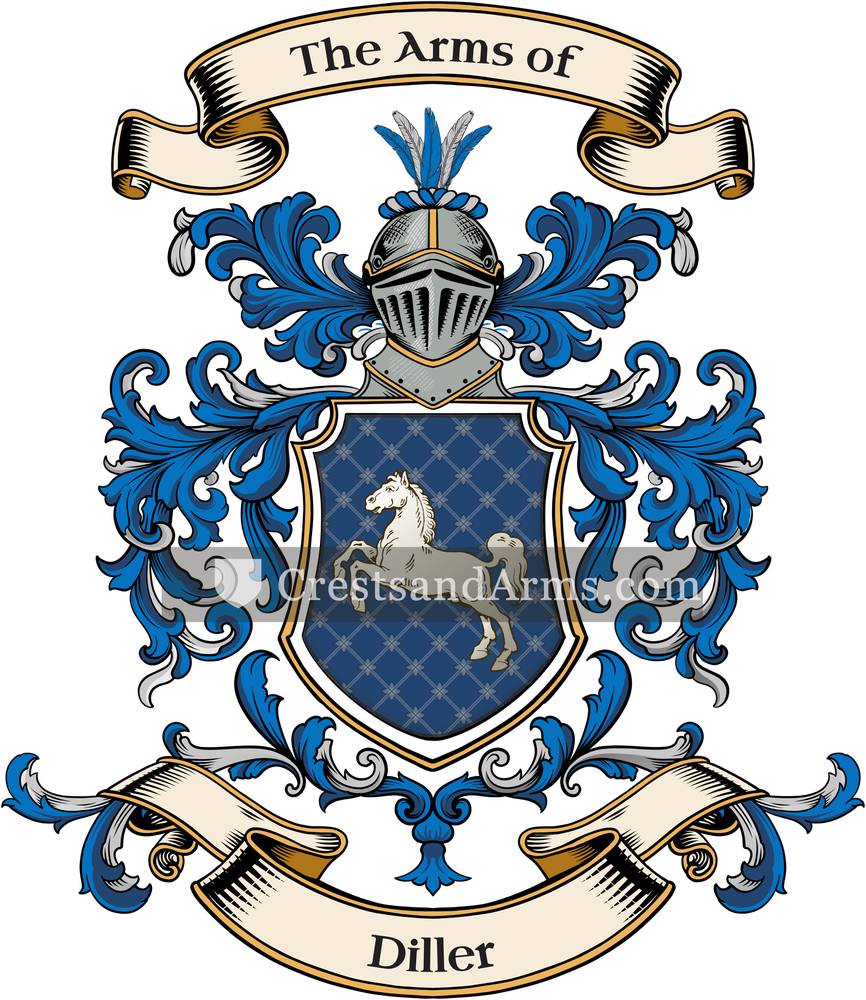 The Diller coat of arms, drawn from the recorded blazon