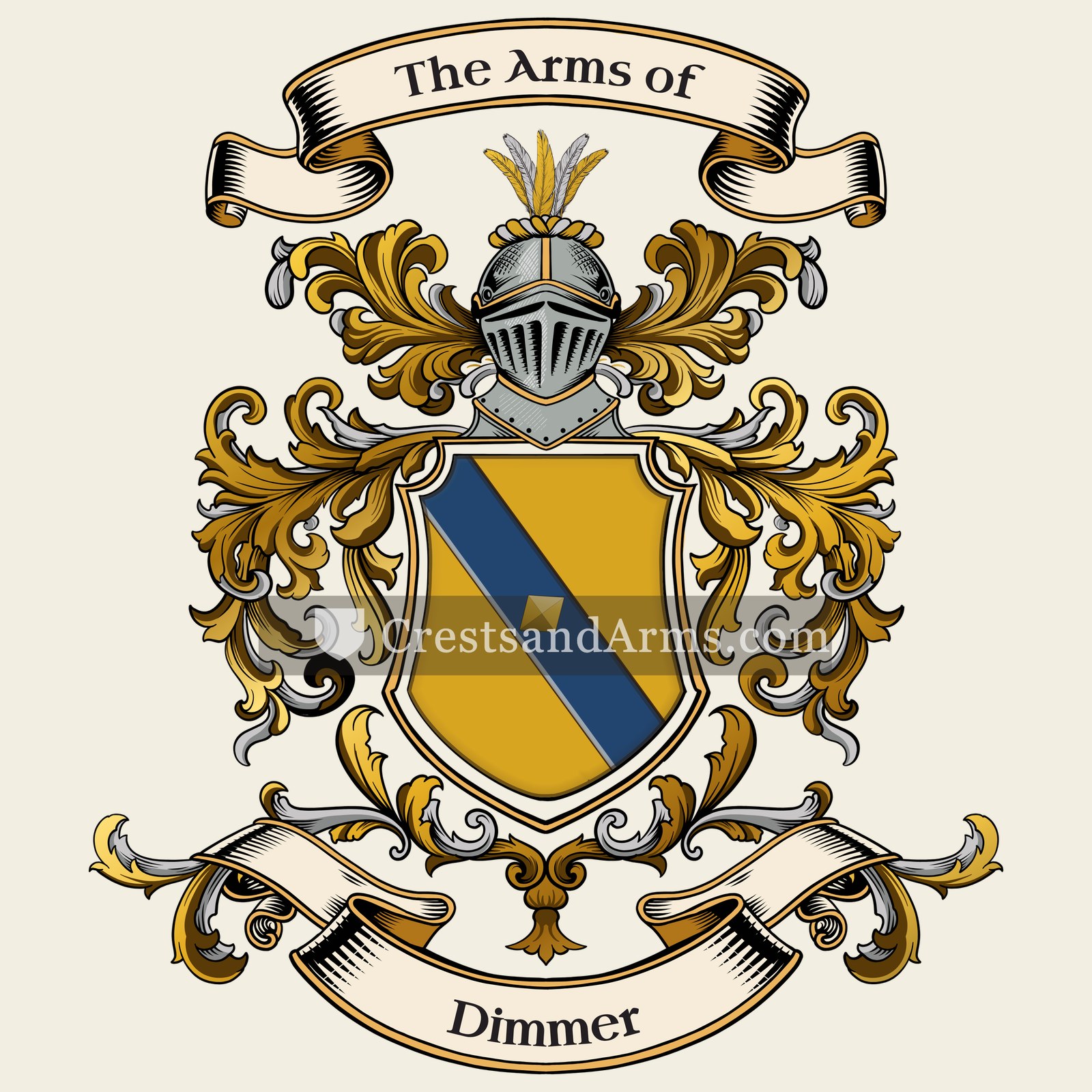 The Dimmer coat of arms, drawn from the recorded blazon