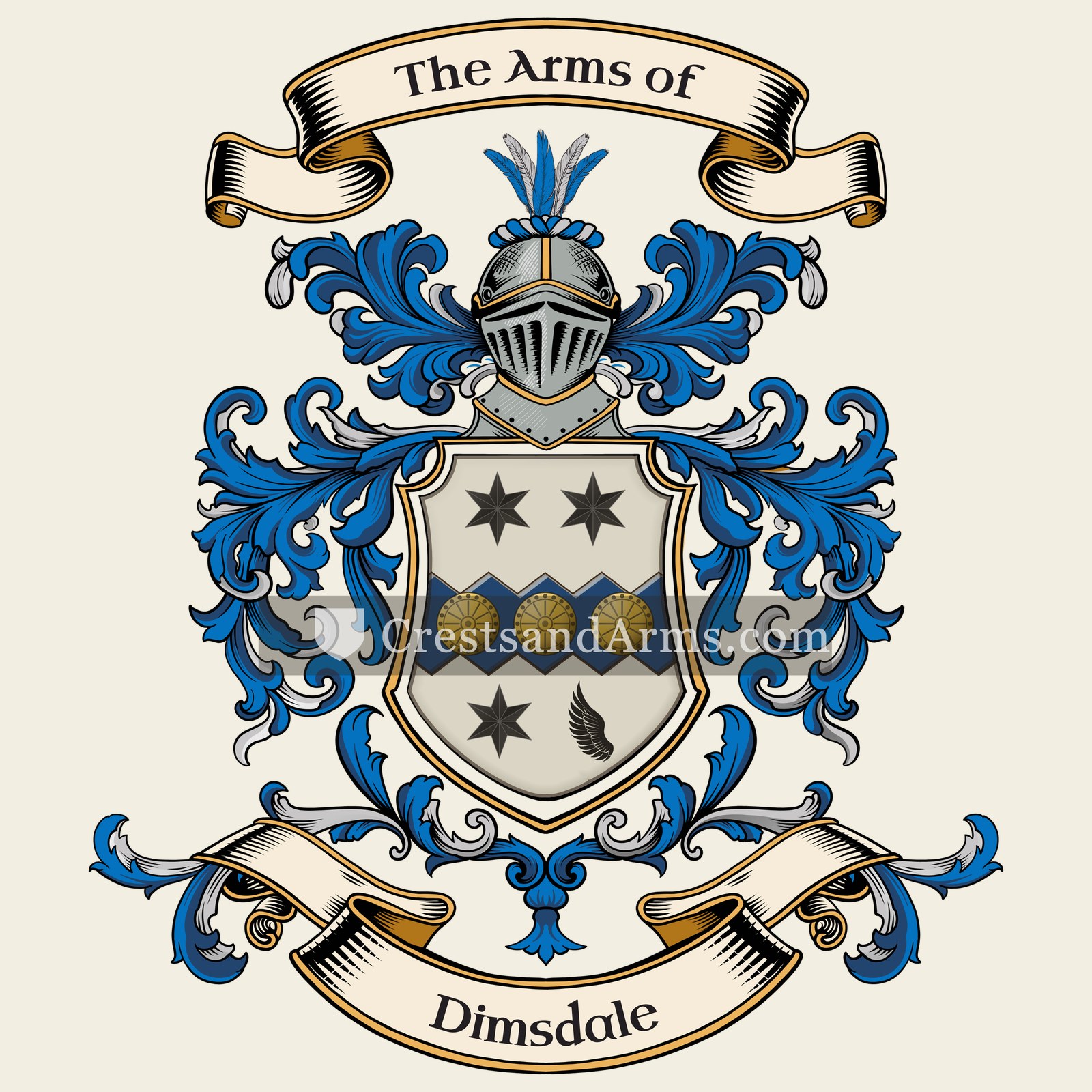 The Dimsdale coat of arms, drawn from the recorded blazon