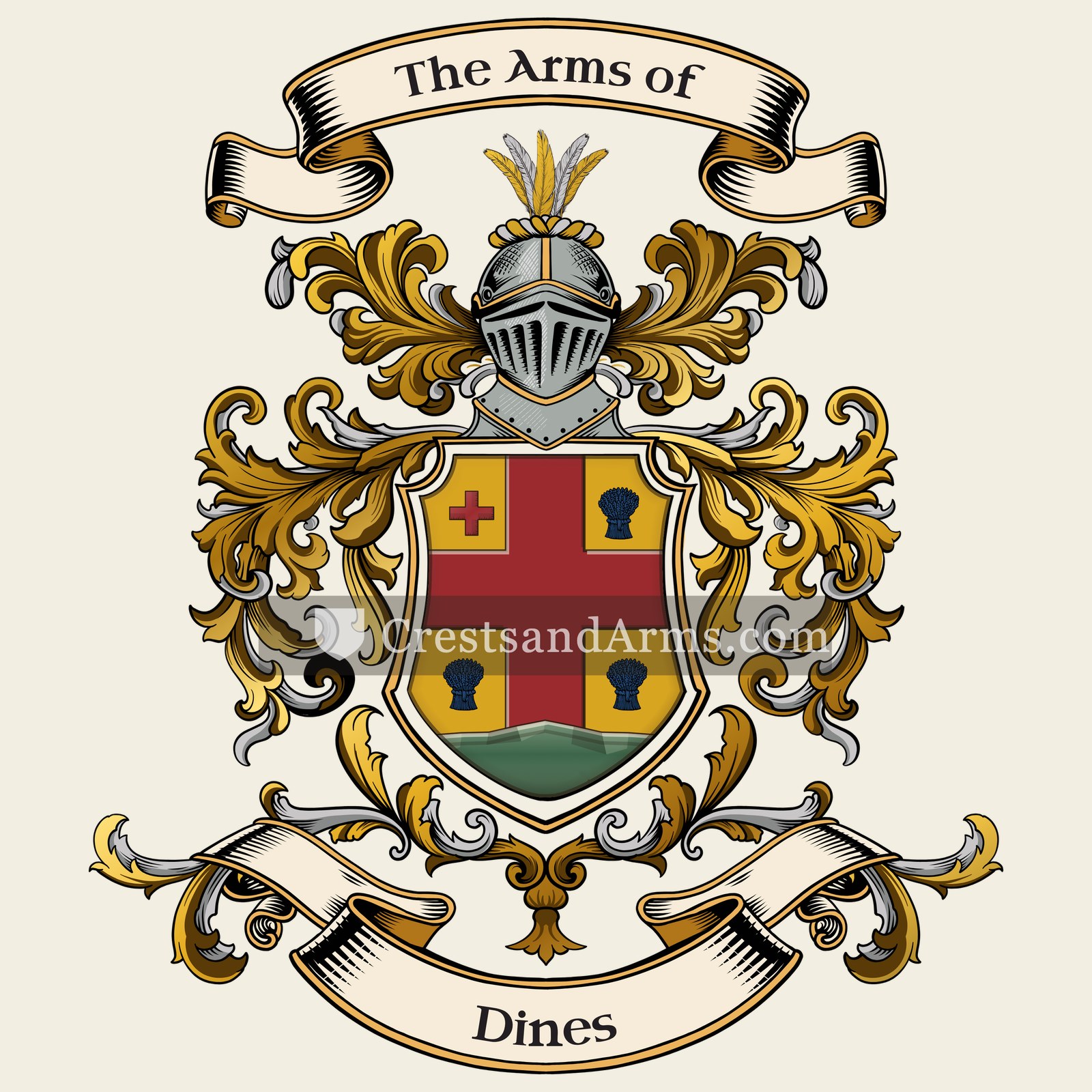 The Dines coat of arms, drawn from the recorded blazon