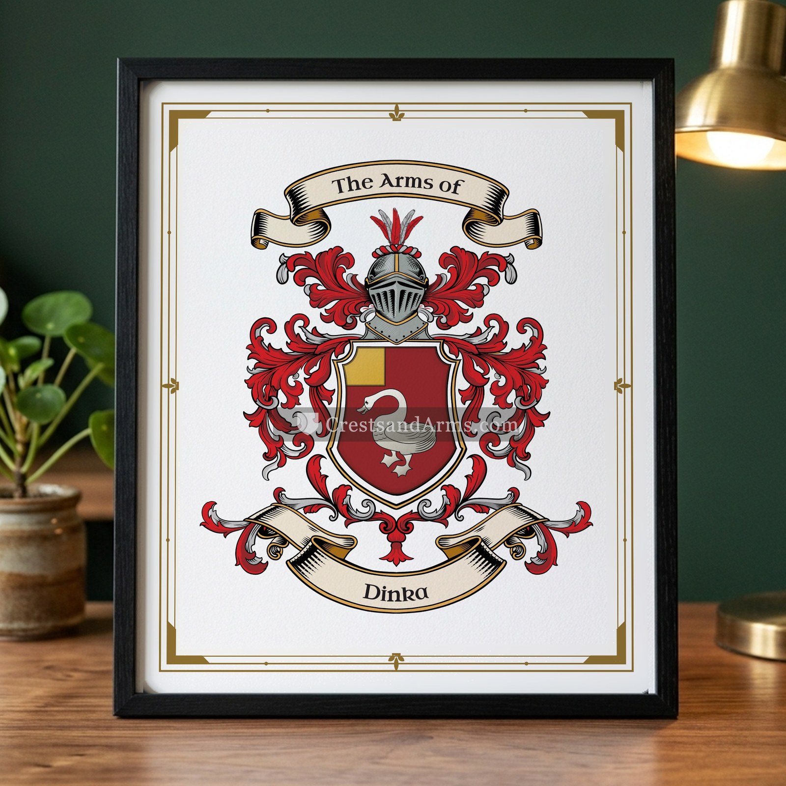 The Dinka arms on the framed, black wood