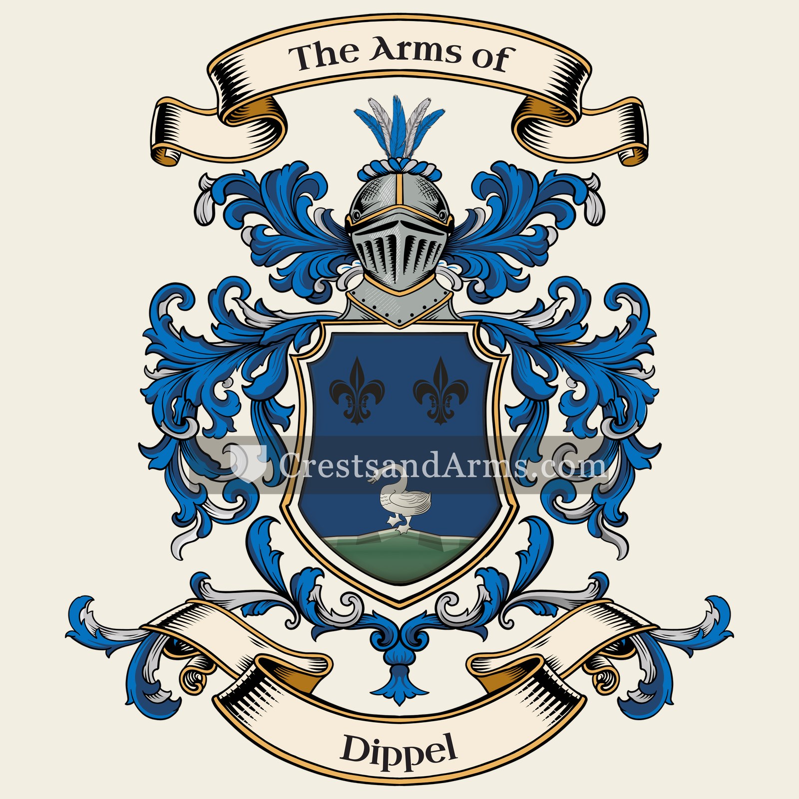 The Dippel coat of arms, drawn from the recorded blazon