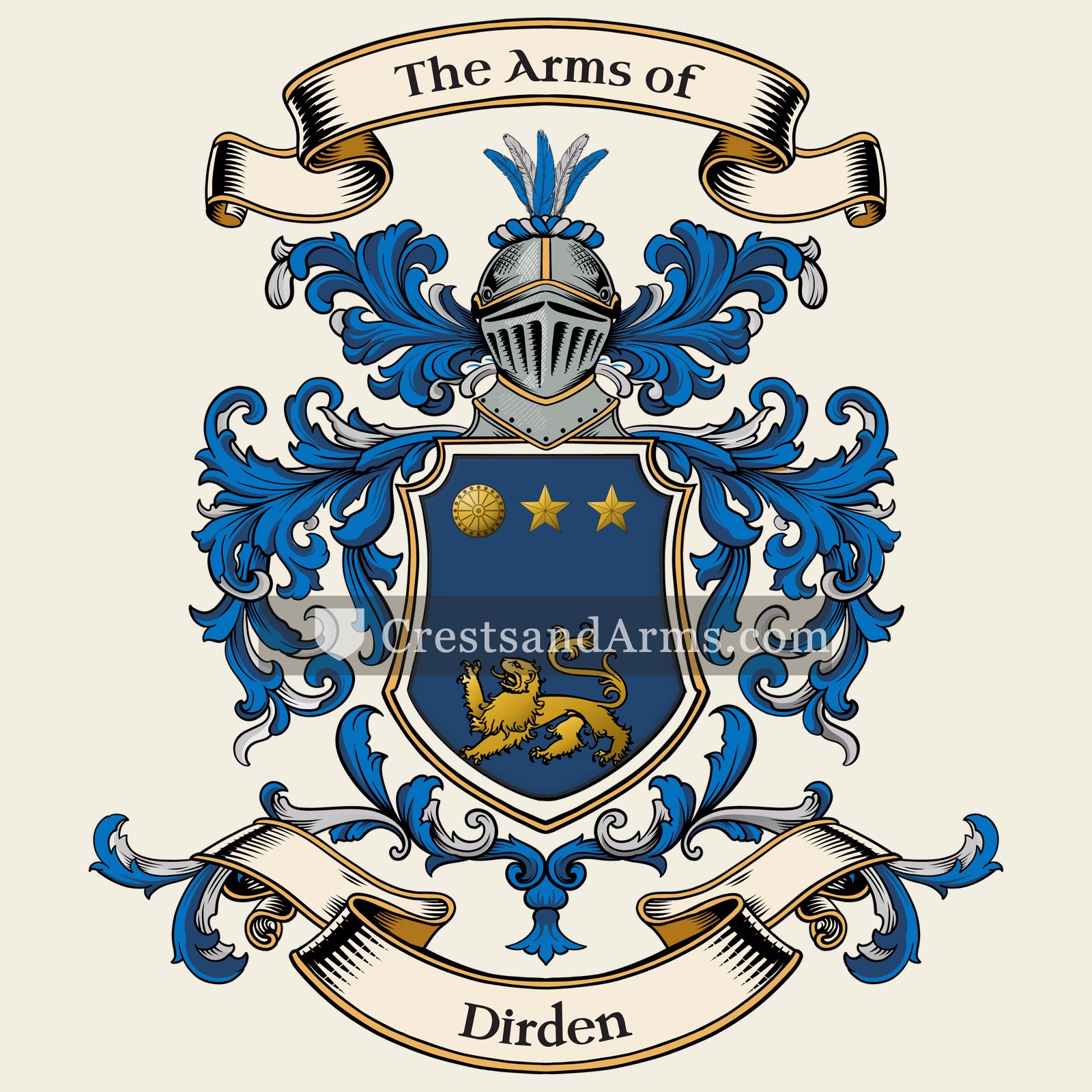 The Dirden coat of arms, drawn from the recorded blazon