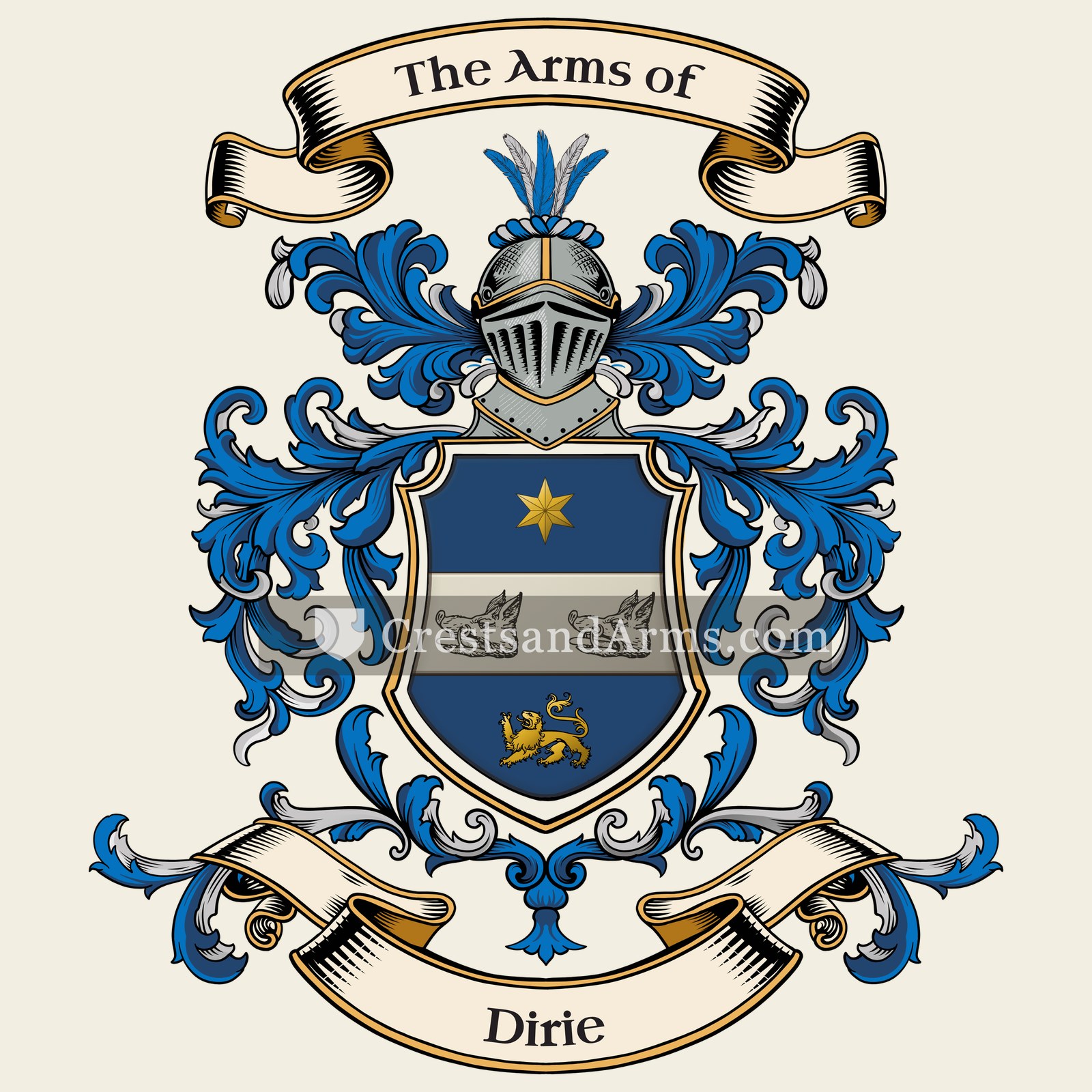 The Dirie coat of arms, drawn from the recorded blazon