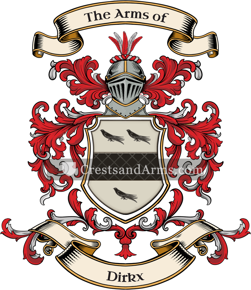 The Dirkx coat of arms, drawn from the recorded blazon