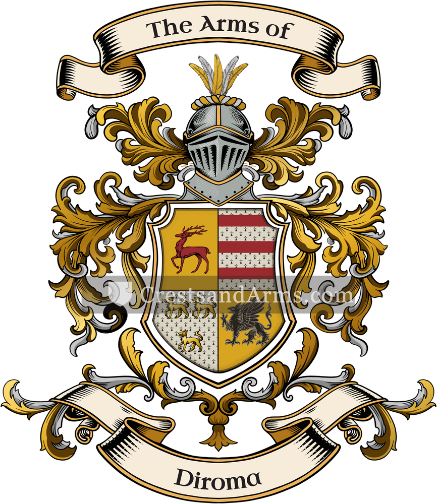The Diroma coat of arms, drawn from the recorded blazon