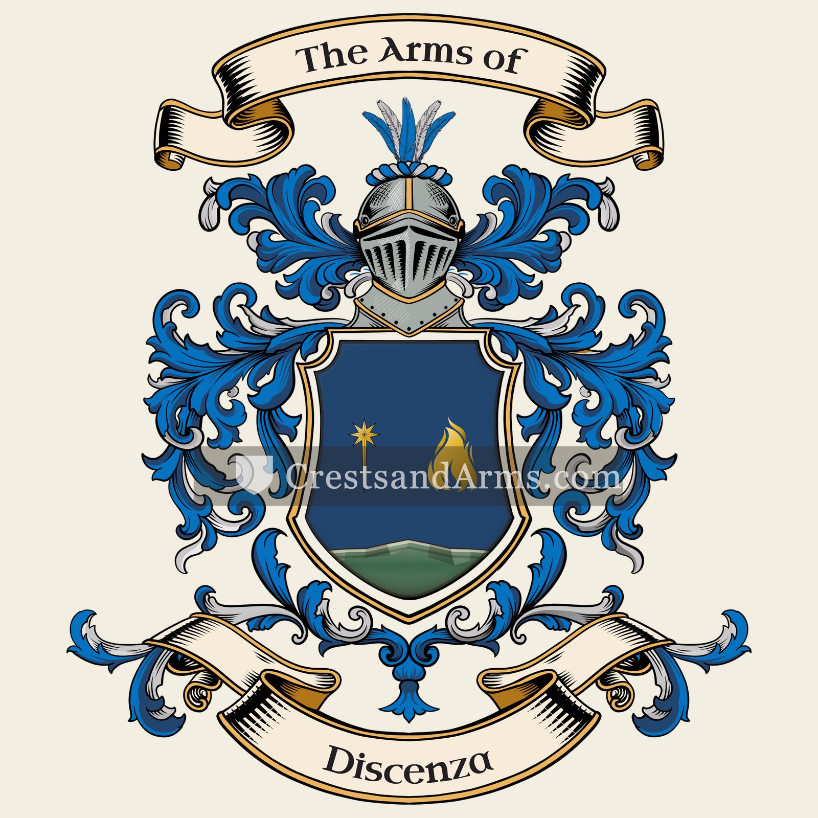 The Discenza coat of arms, drawn from the recorded blazon