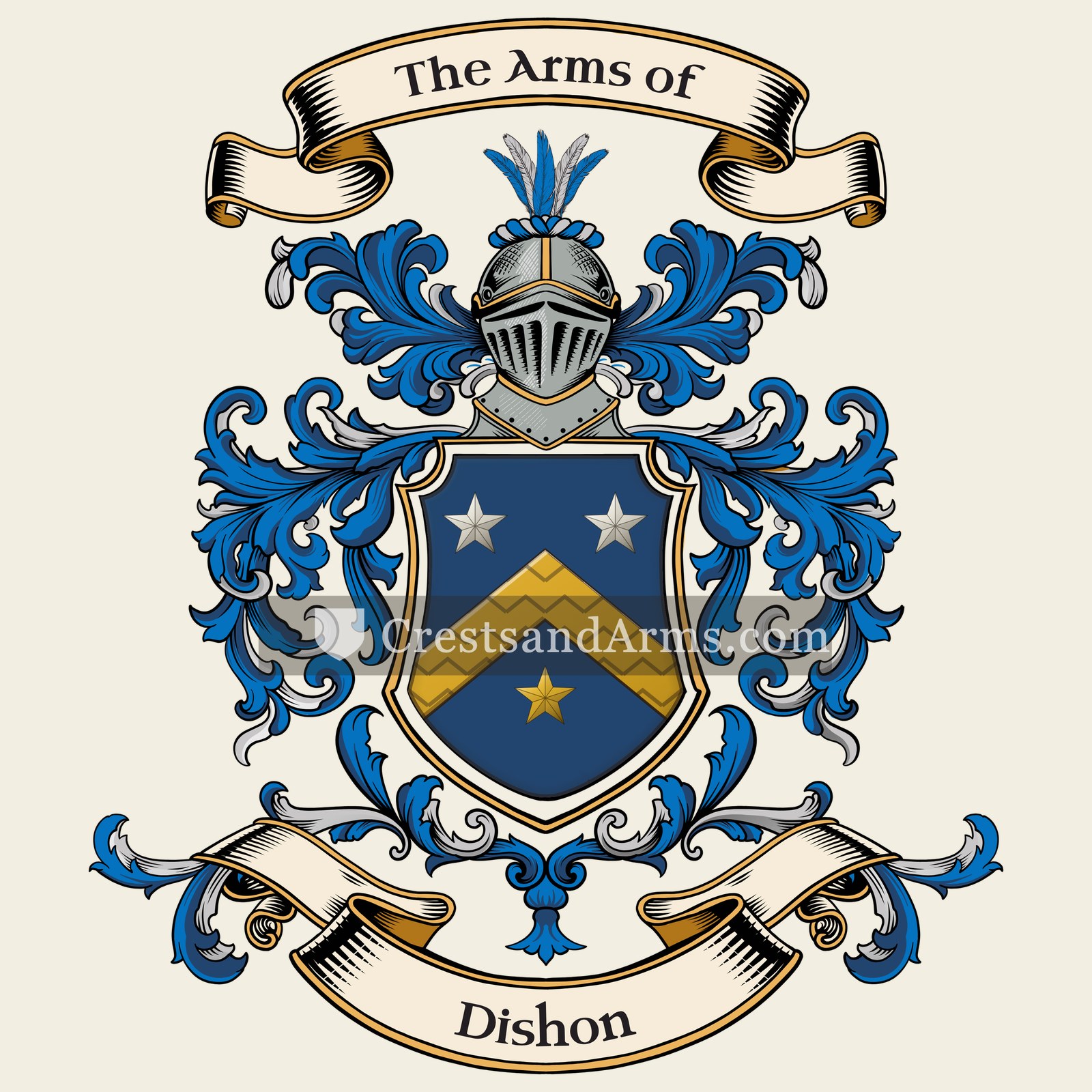 The Dishon coat of arms, drawn from the recorded blazon