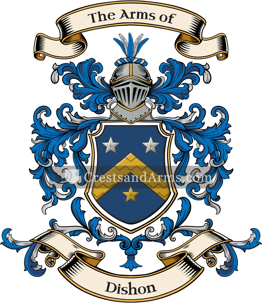 The Dishon coat of arms, drawn from the recorded blazon