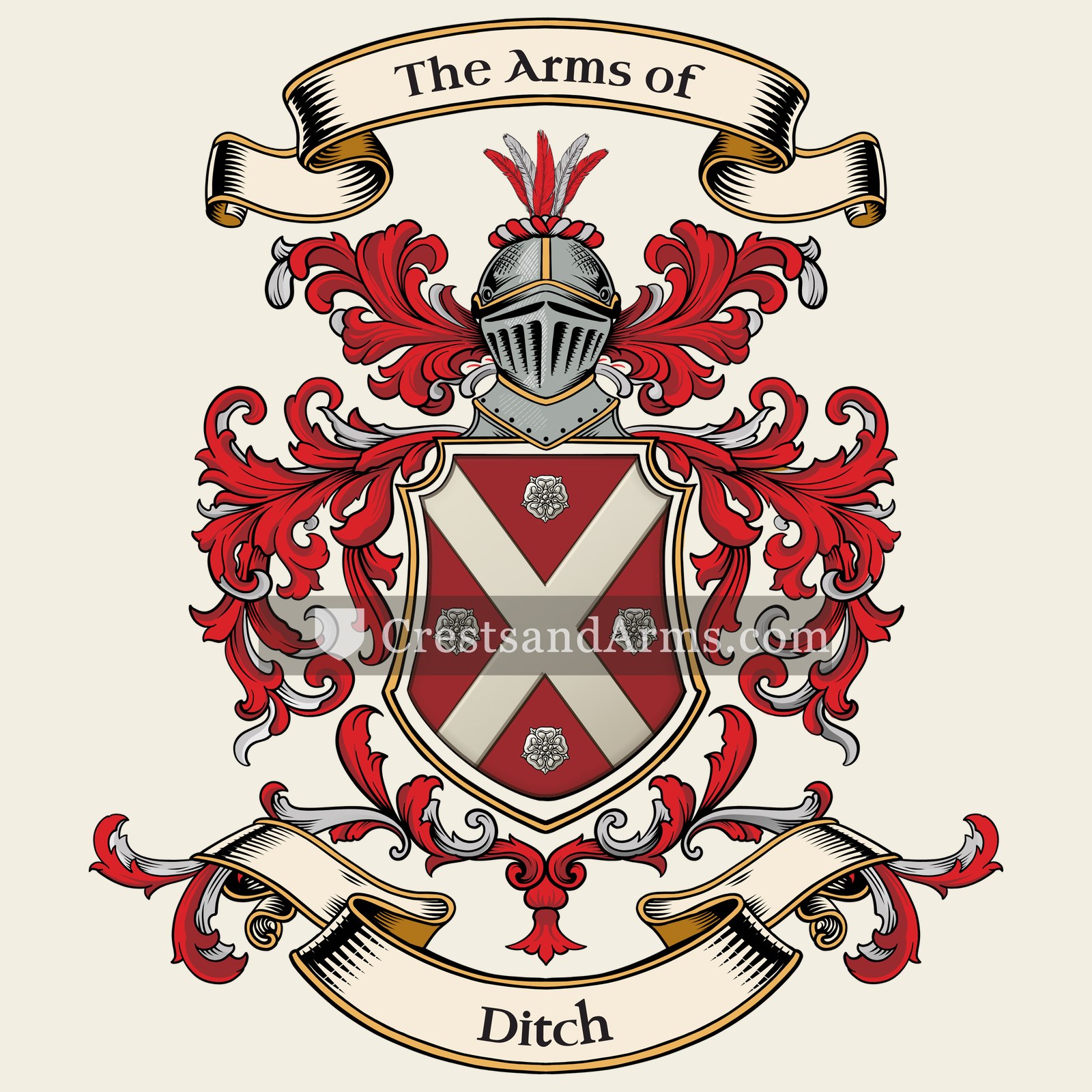 The Ditch coat of arms, drawn from the recorded blazon