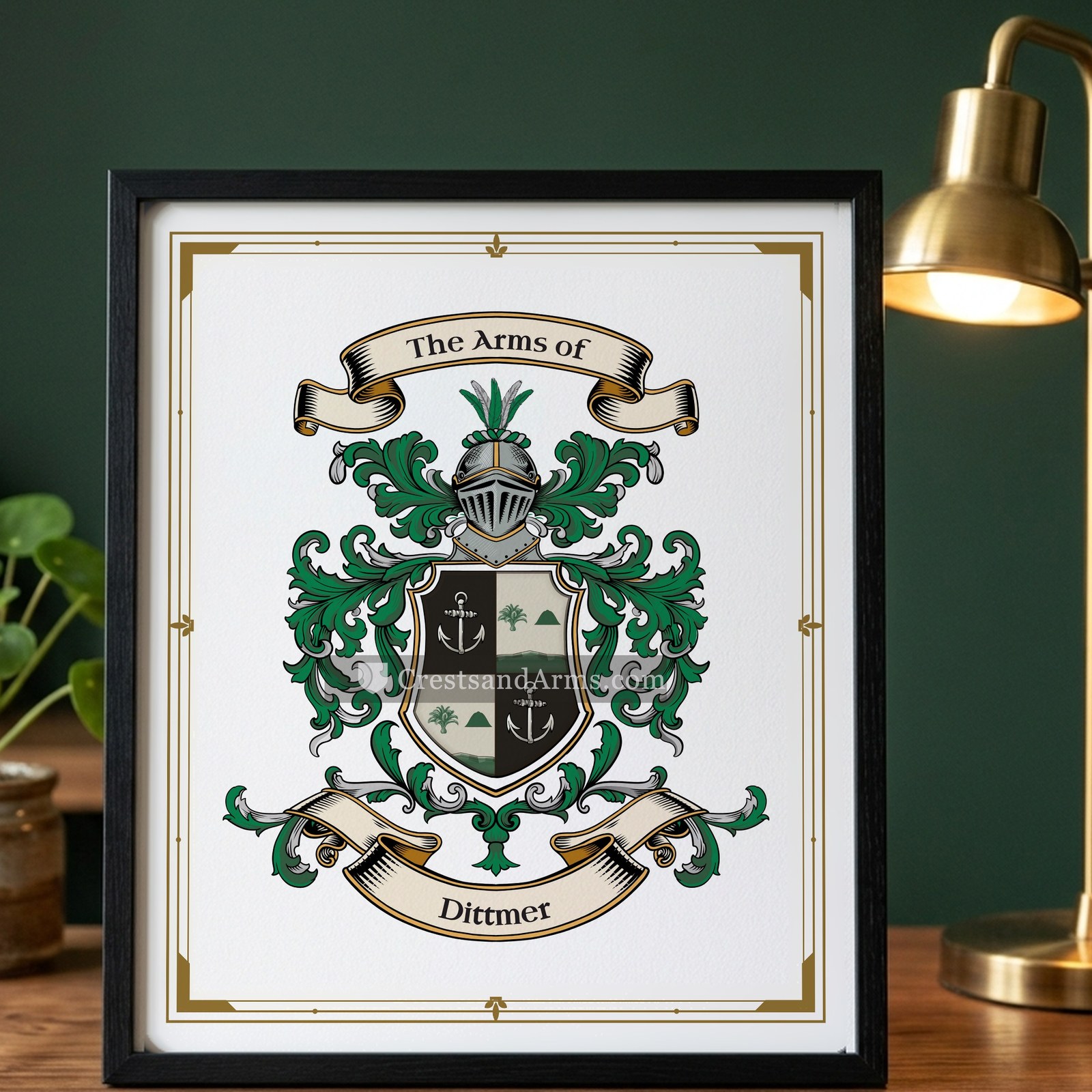 The Dittmer arms on the framed, black wood