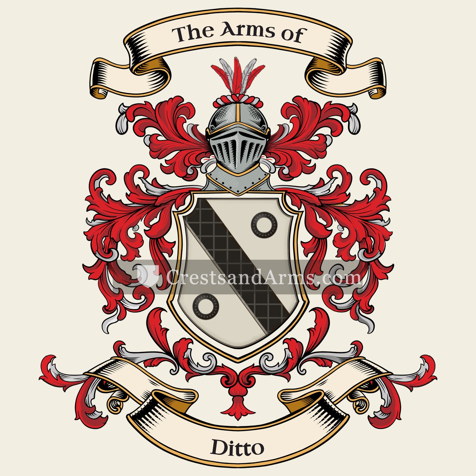 The Ditto coat of arms, drawn from the recorded blazon
