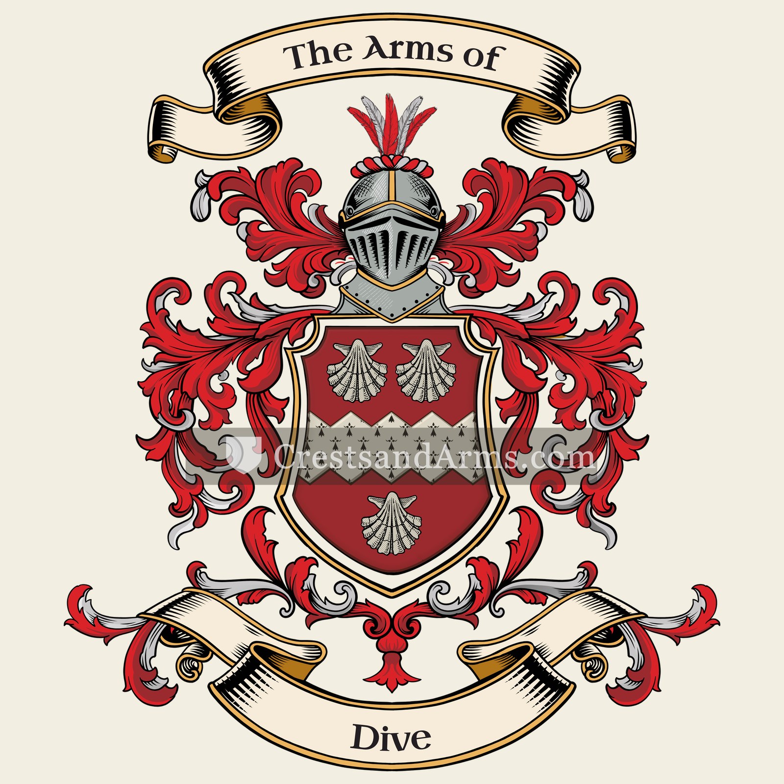 The Dive coat of arms, drawn from the recorded blazon