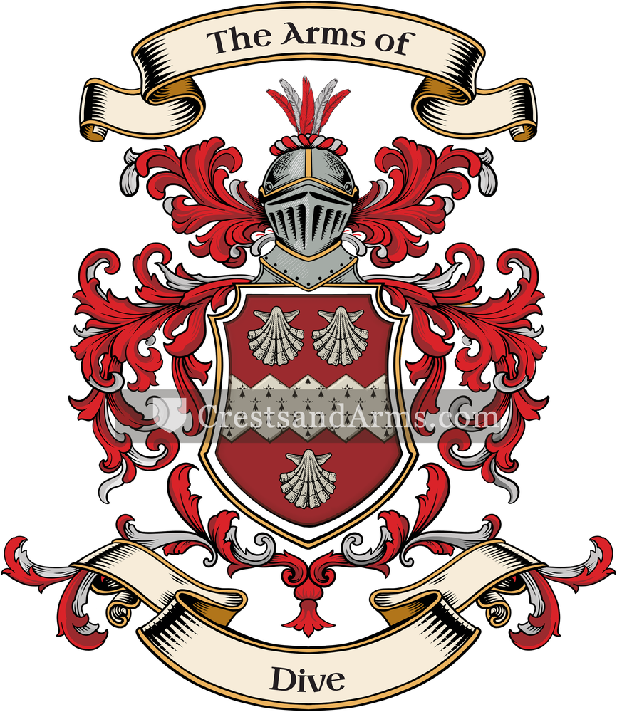 The Dive coat of arms, drawn from the recorded blazon