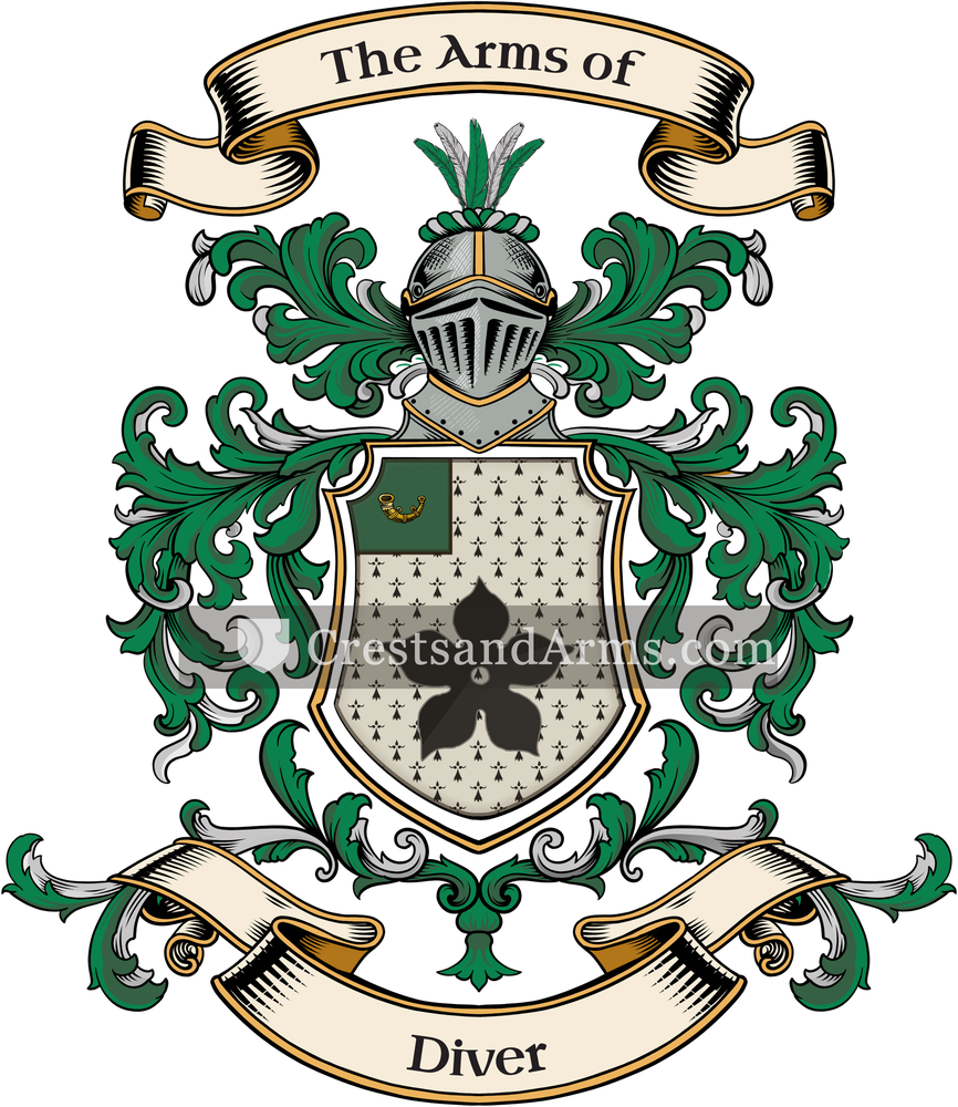 The Diver coat of arms, drawn from the recorded blazon