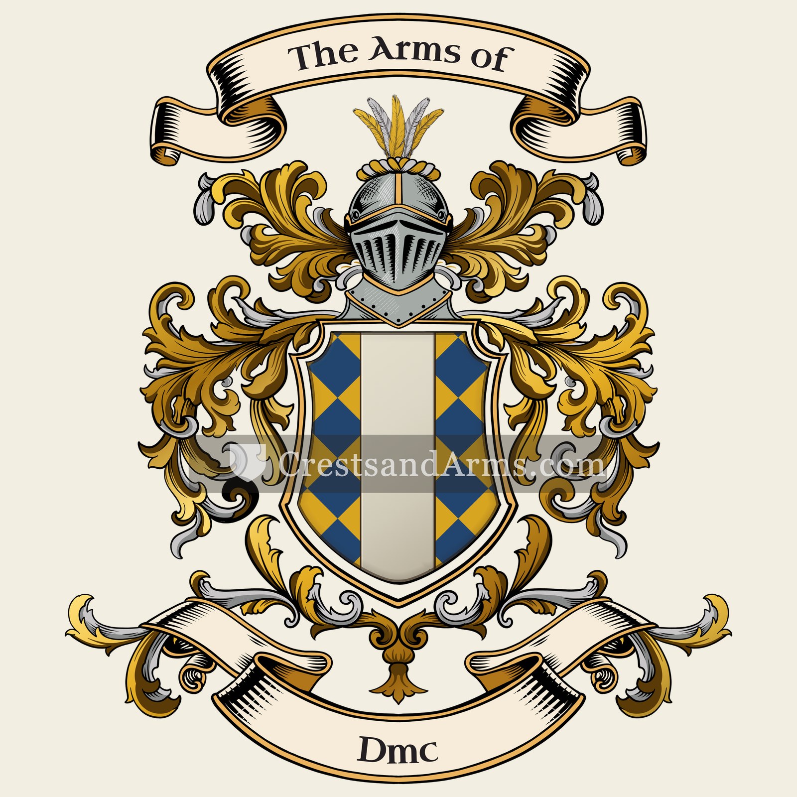 The Dmc coat of arms, drawn from the recorded blazon