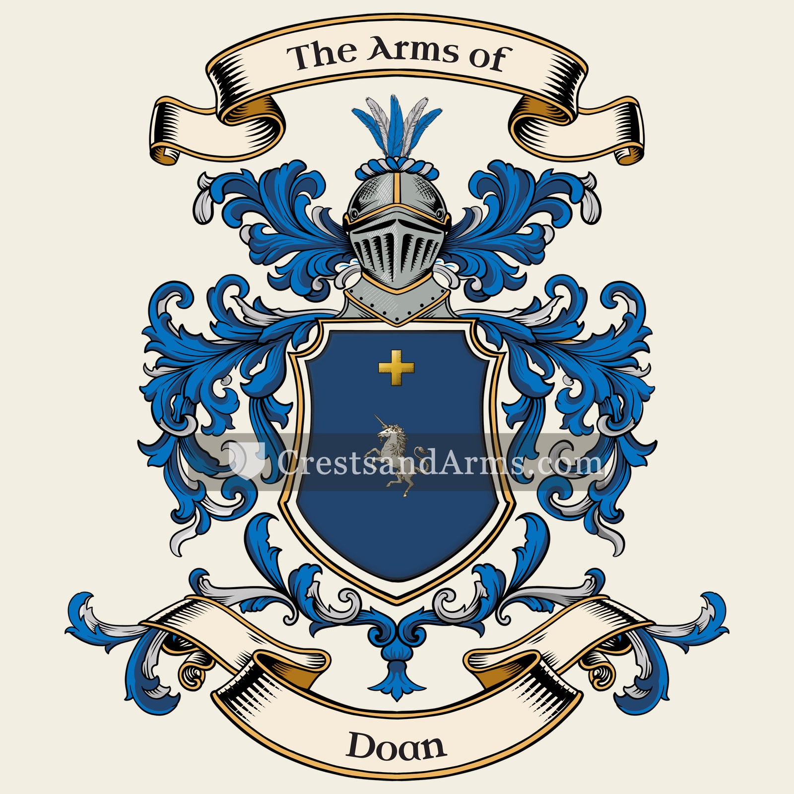 The Doan coat of arms, drawn from the recorded blazon