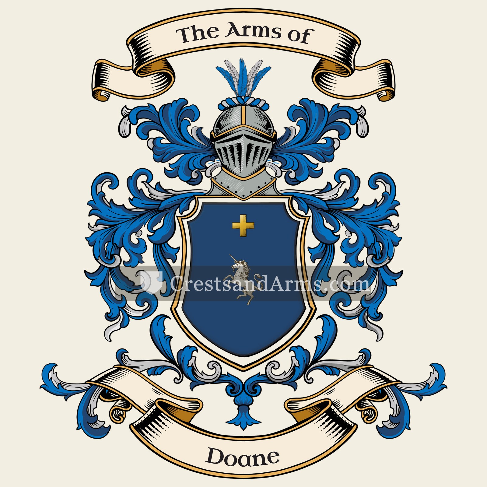 The Doane coat of arms, drawn from the recorded blazon