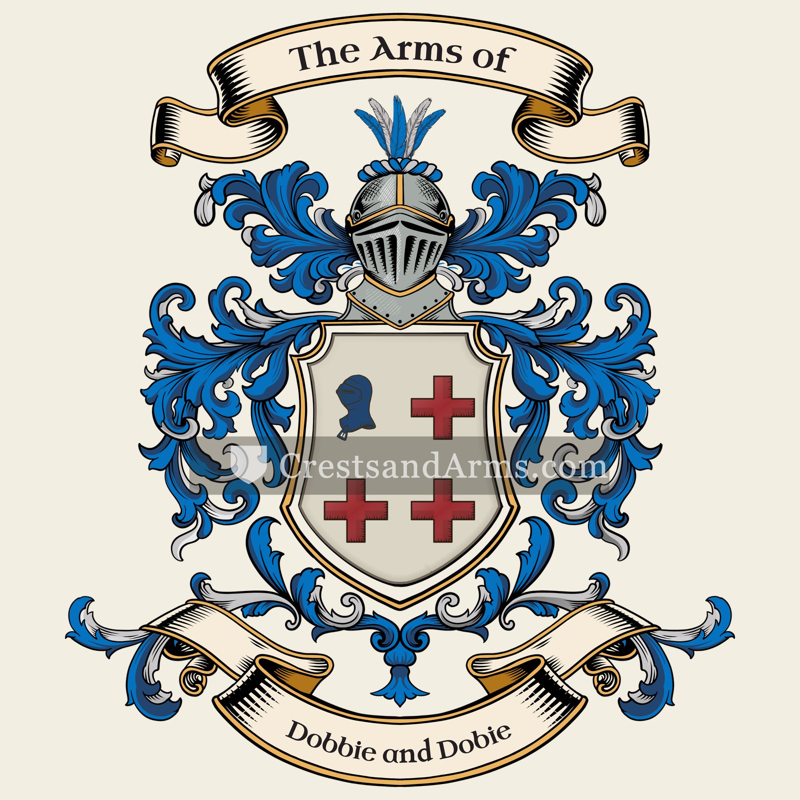 The Dobbie and Dobie coat of arms, drawn from the recorded blazon