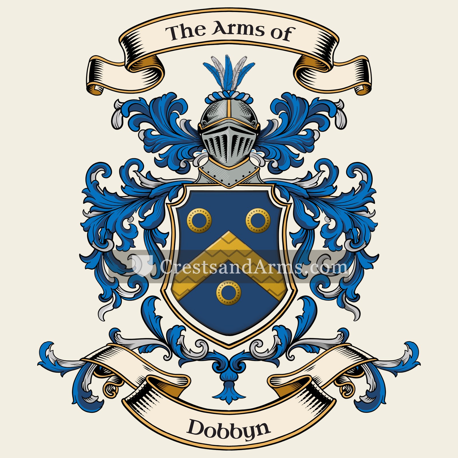 The Dobbyn coat of arms, drawn from the recorded blazon