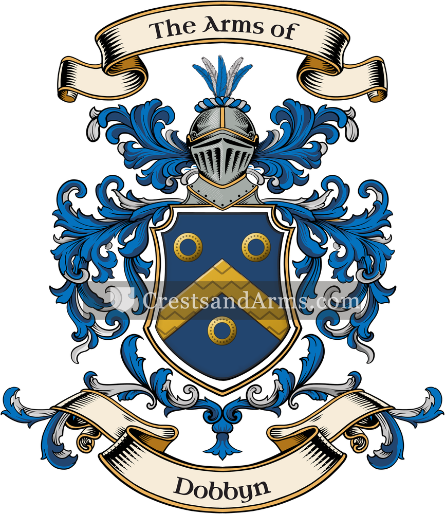 The Dobbyn coat of arms, drawn from the recorded blazon