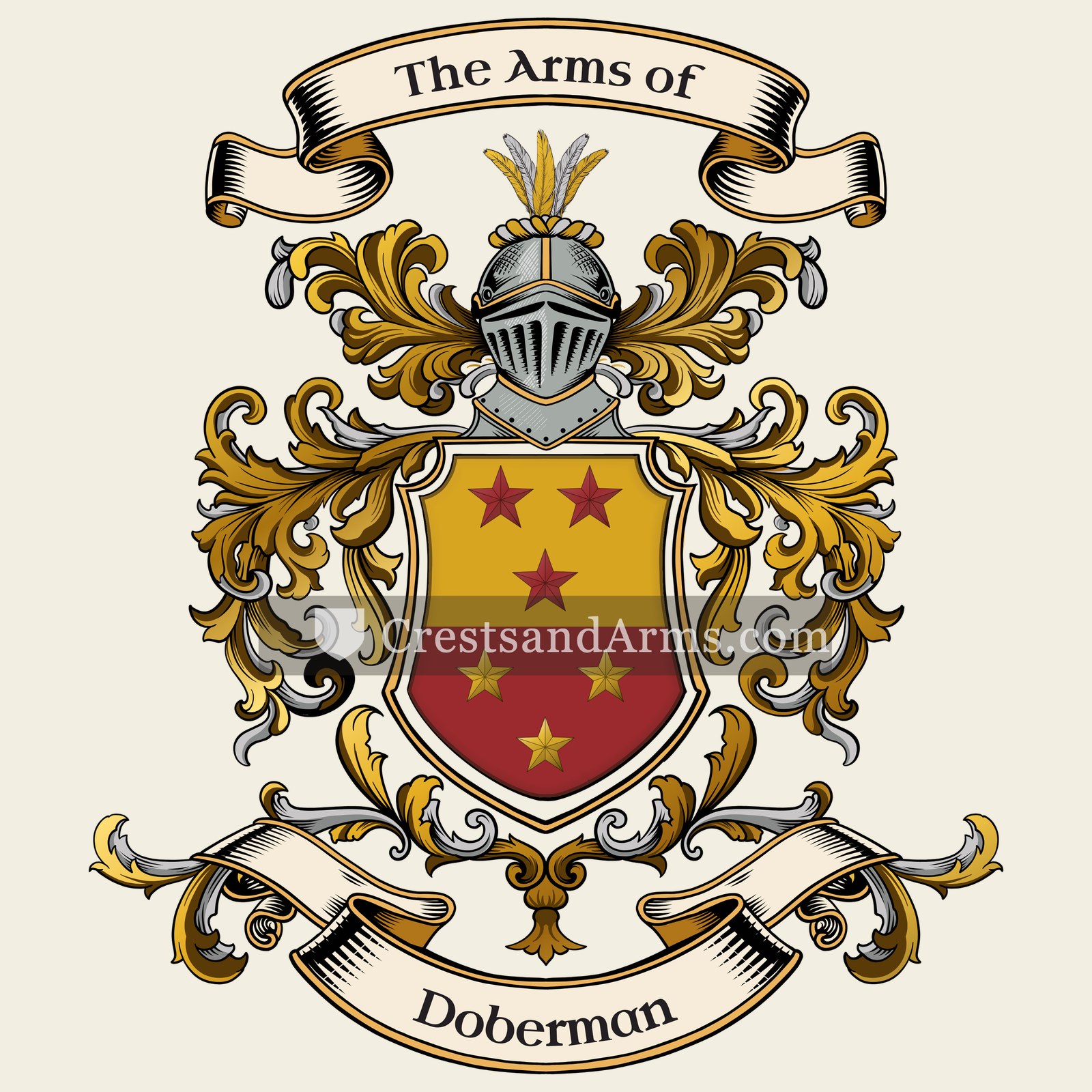 The Doberman coat of arms, drawn from the recorded blazon