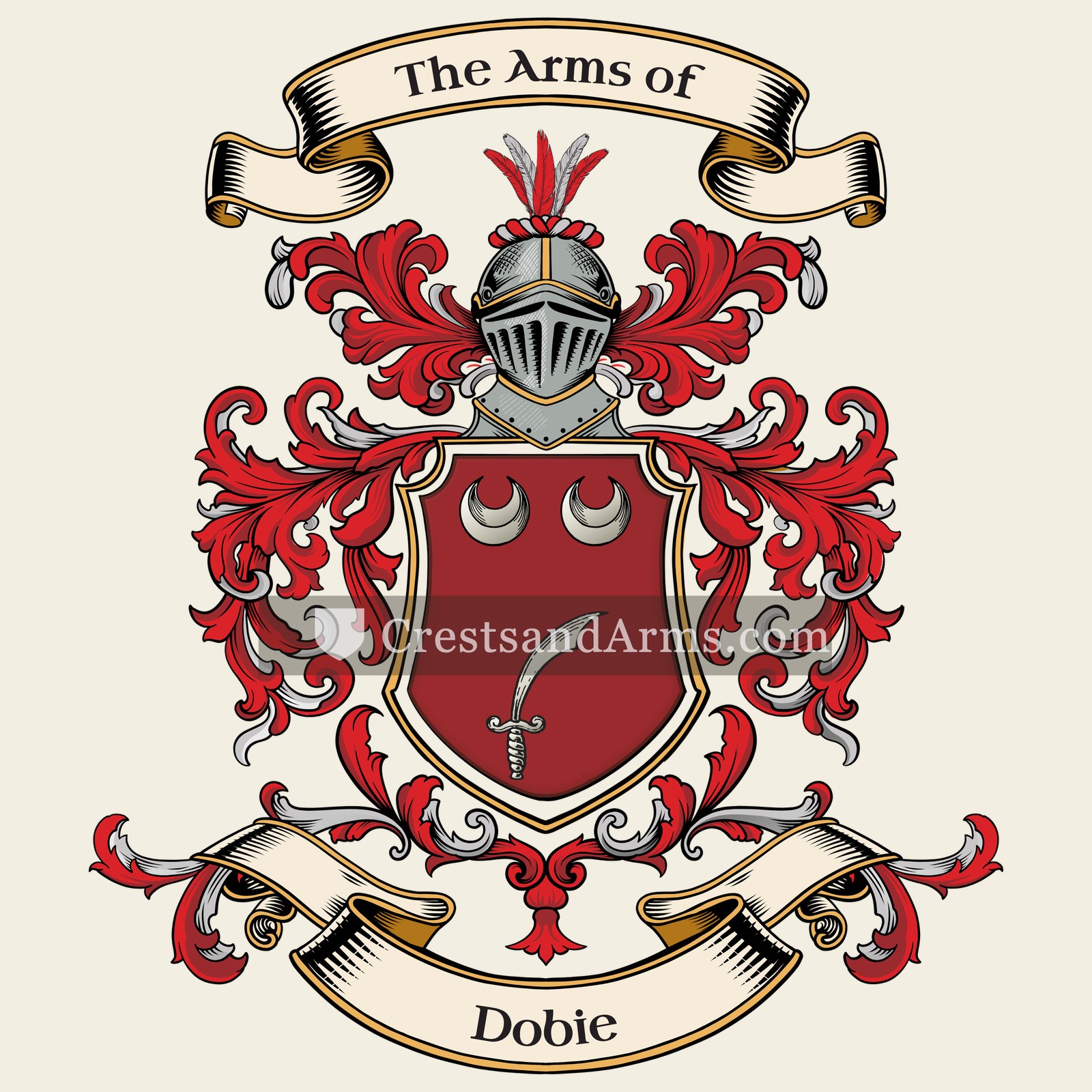 The Dobie coat of arms, drawn from the recorded blazon