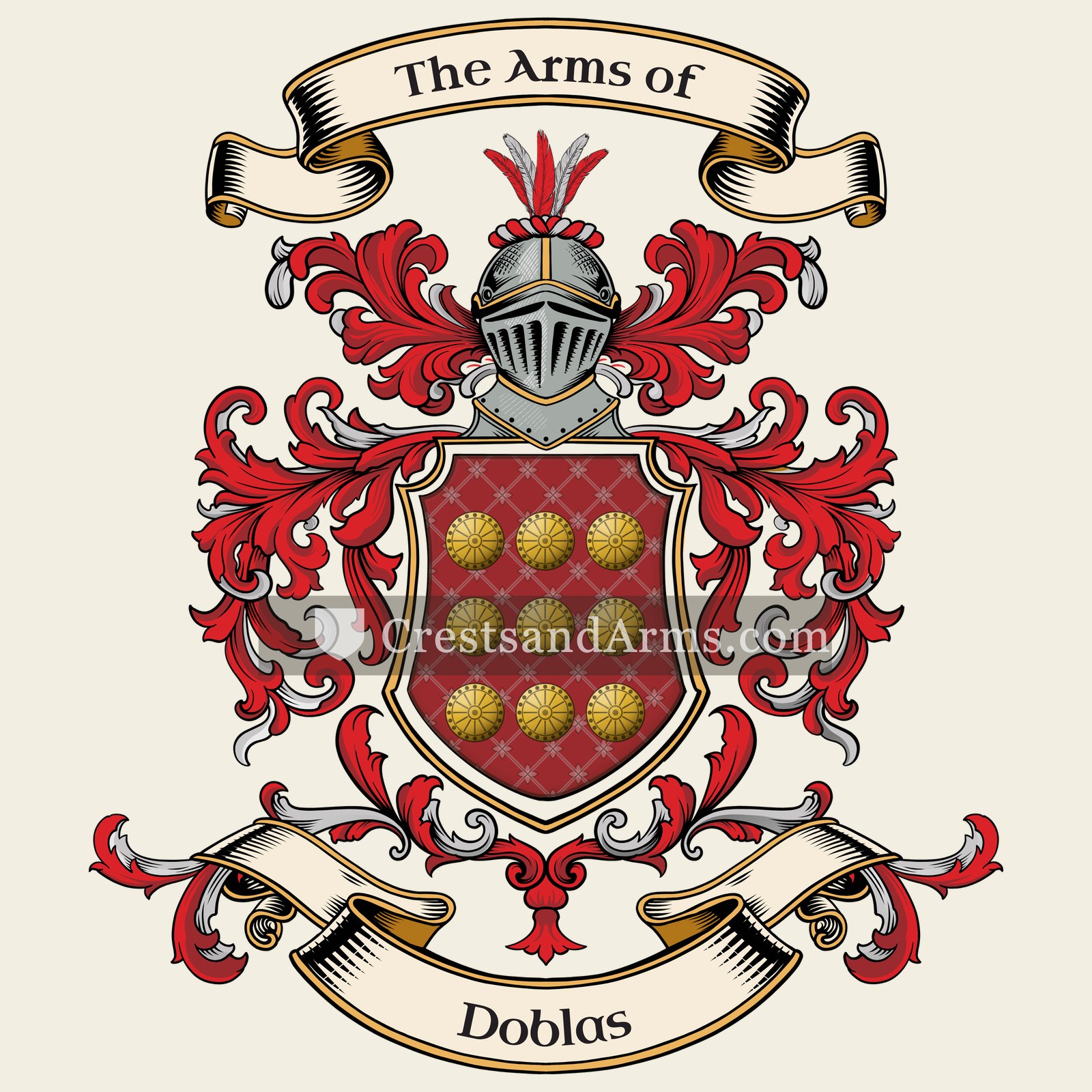The Doblas coat of arms, drawn from the recorded blazon