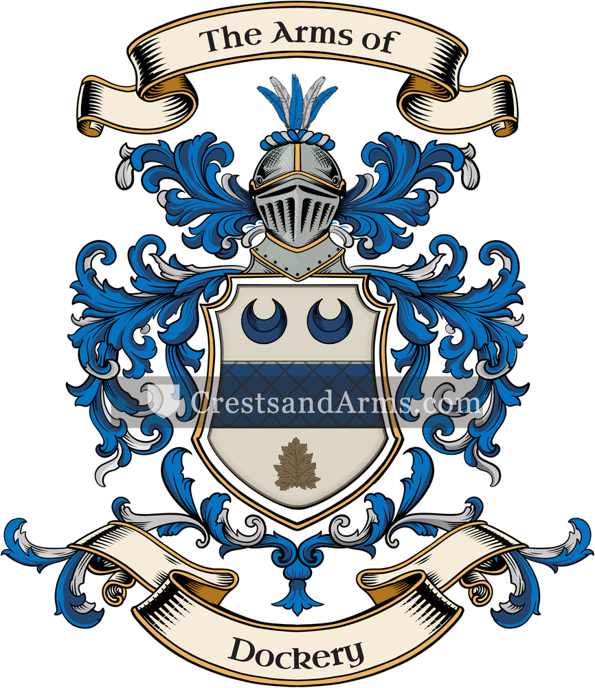 The Dockery coat of arms, drawn from the recorded blazon
