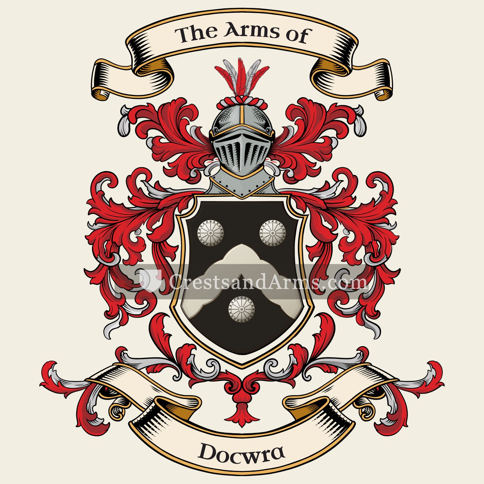 The Docwra coat of arms, drawn from the recorded blazon