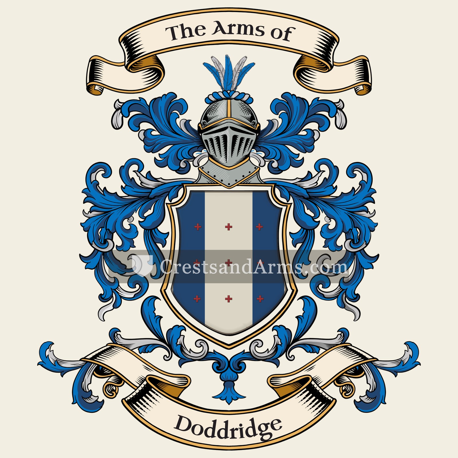 The Doddridge coat of arms, drawn from the recorded blazon