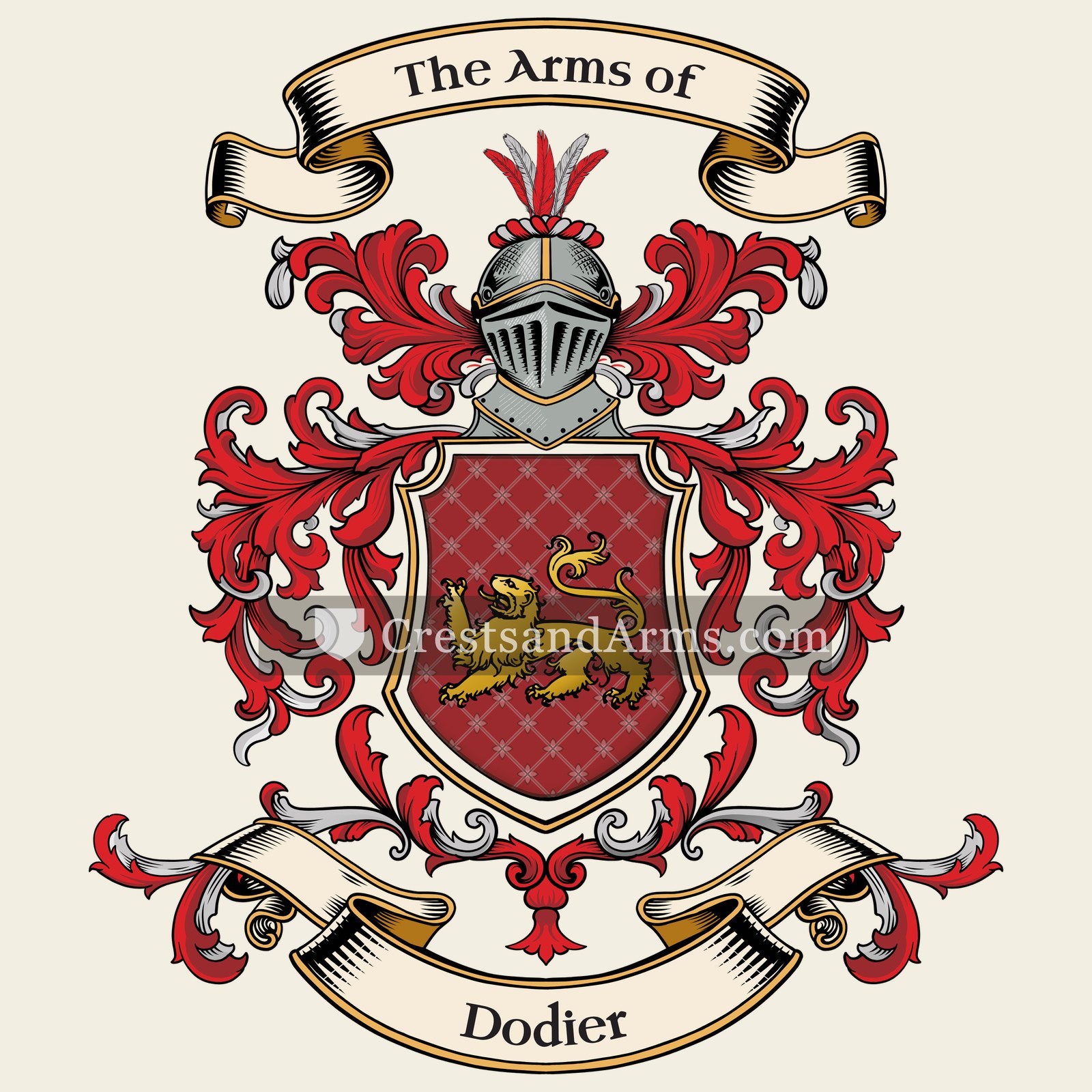 The Dodier coat of arms, drawn from the recorded blazon