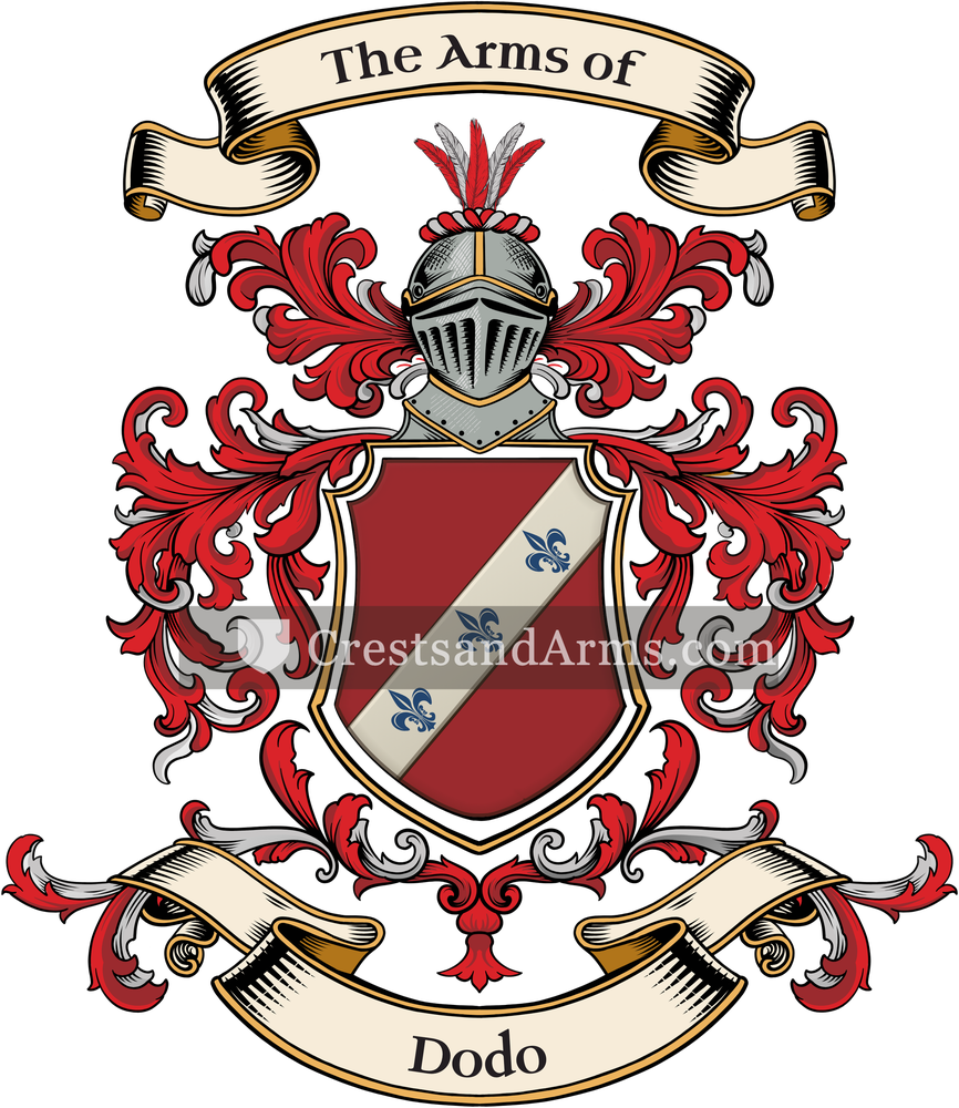 The Dodo coat of arms, drawn from the recorded blazon