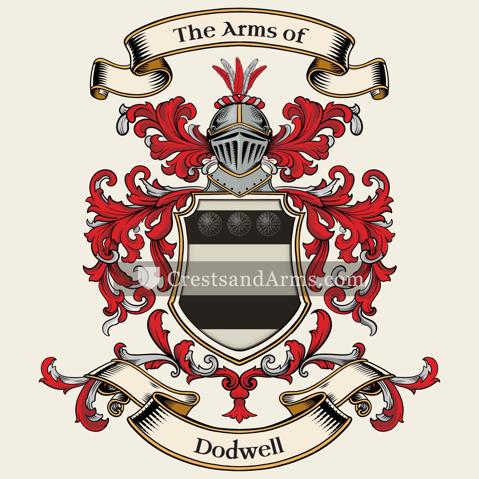 The Dodwell coat of arms, drawn from the recorded blazon