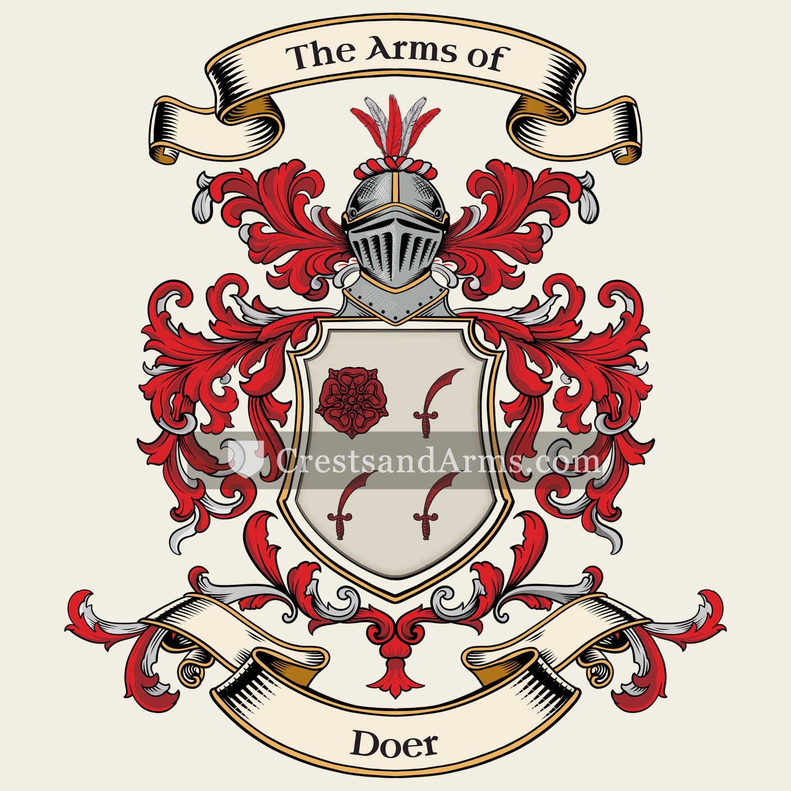 The Doer coat of arms, drawn from the recorded blazon