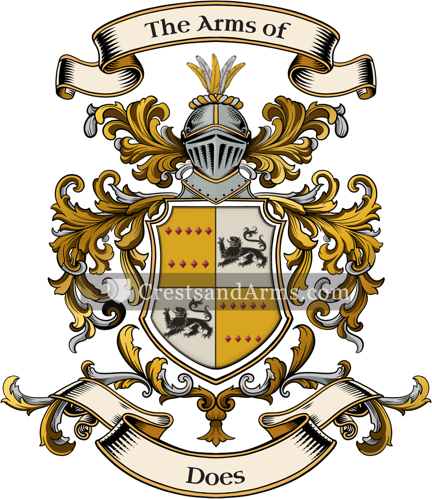 The Does coat of arms, drawn from the recorded blazon