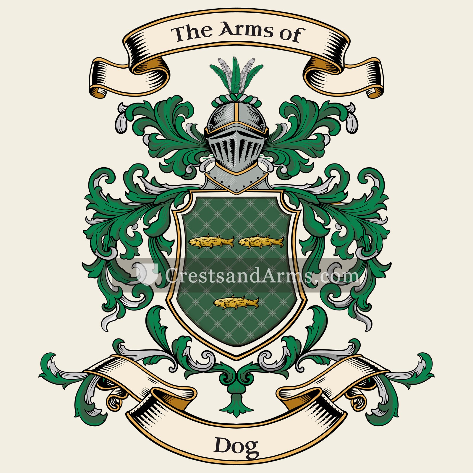 The Dog coat of arms, drawn from the recorded blazon