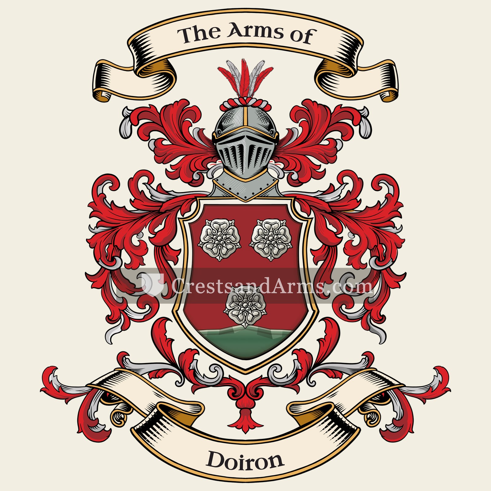 The Doiron coat of arms, drawn from the recorded blazon