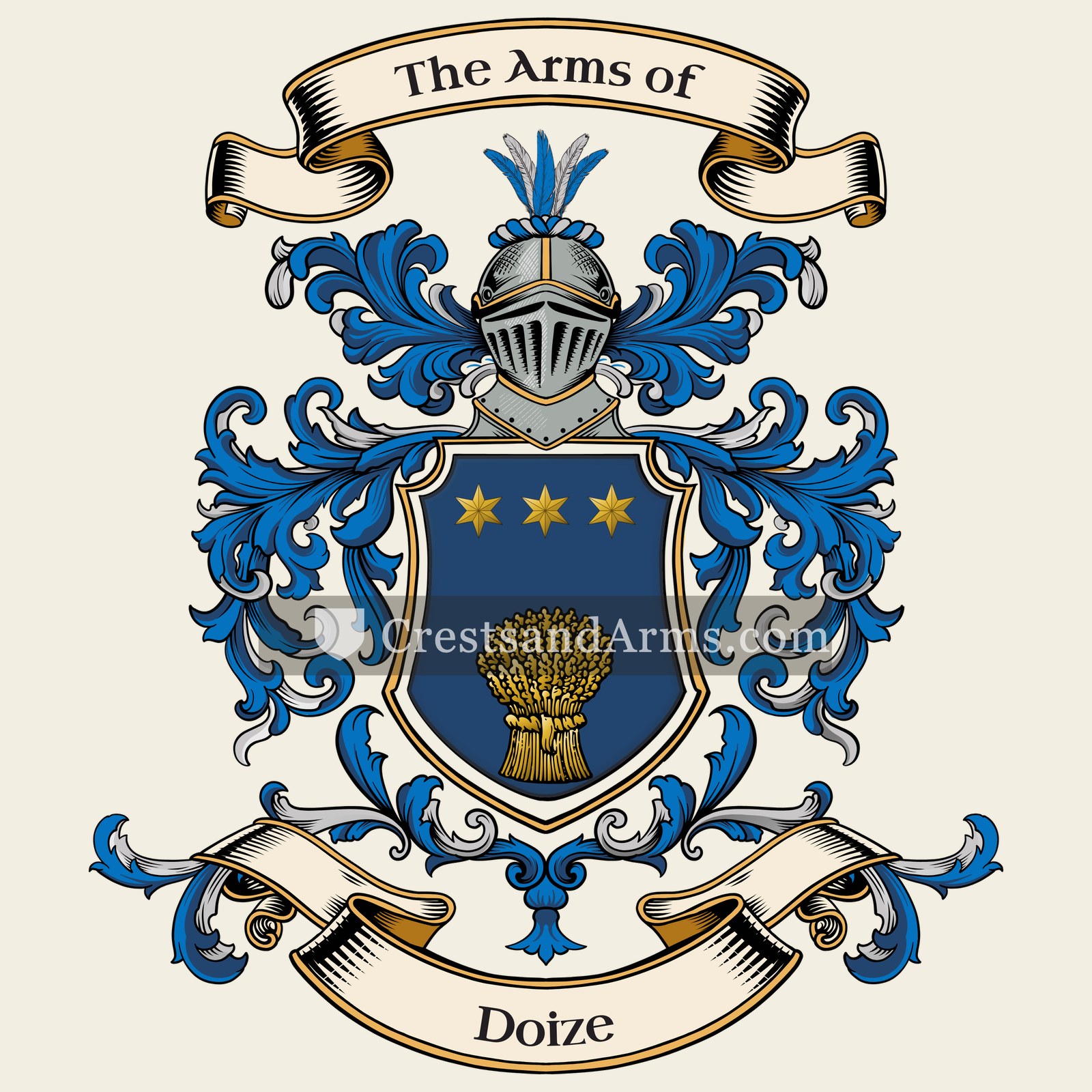 The Doize coat of arms, drawn from the recorded blazon