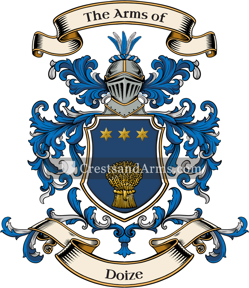 The Doize coat of arms, drawn from the recorded blazon