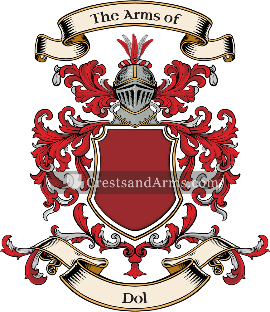The Dol coat of arms, drawn from the recorded blazon