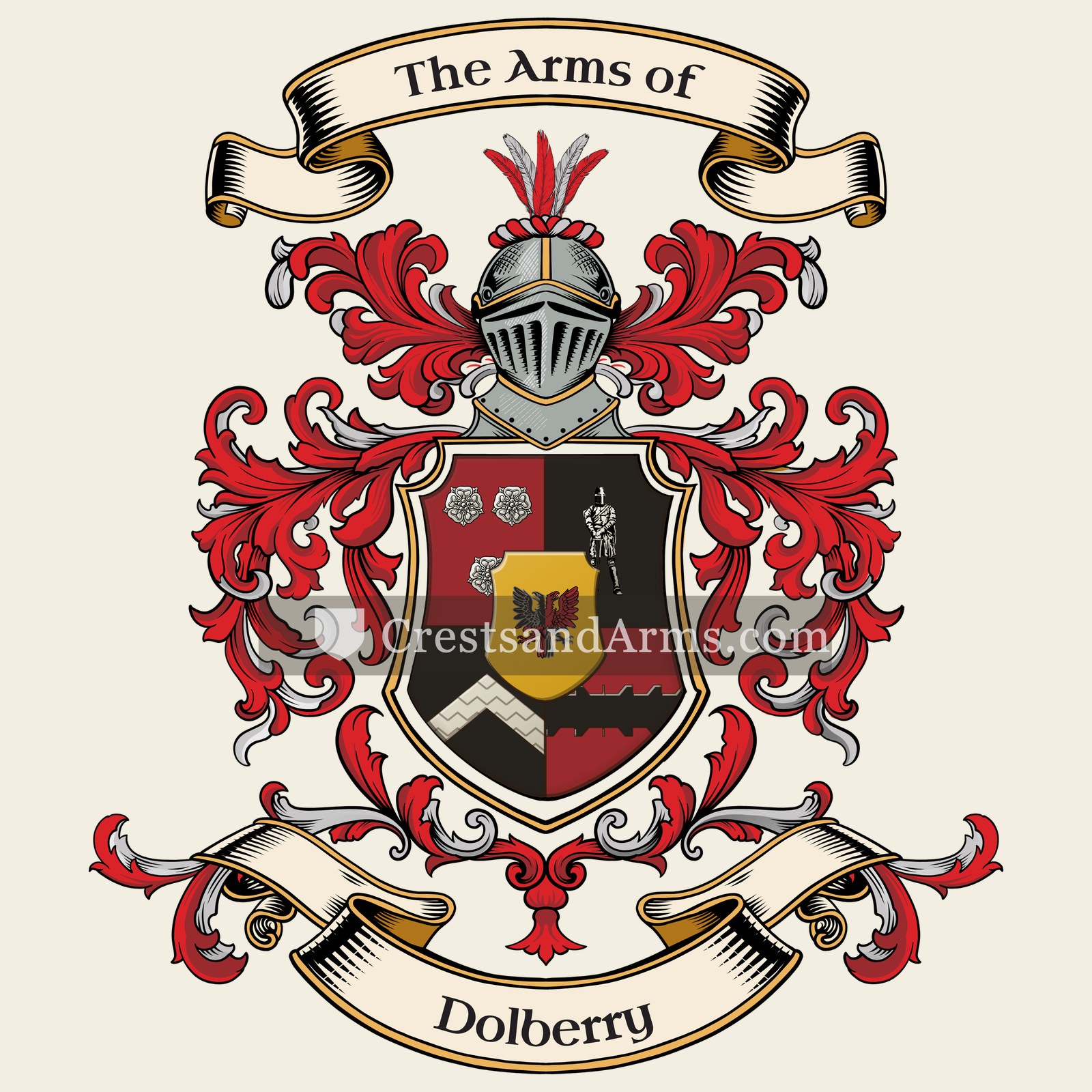 The Dolberry coat of arms, drawn from the recorded blazon