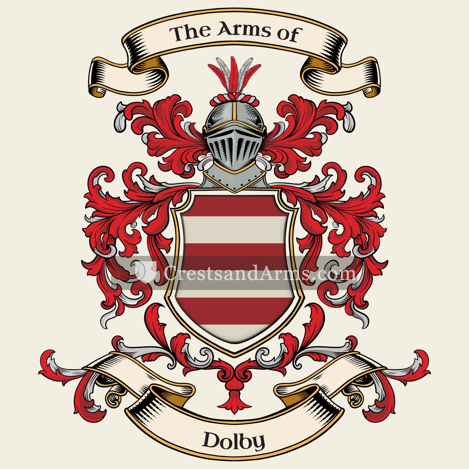 The Dolby coat of arms, drawn from the recorded blazon