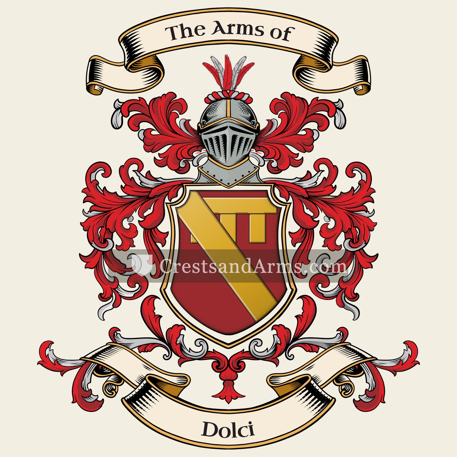 The Dolci coat of arms, drawn from the recorded blazon