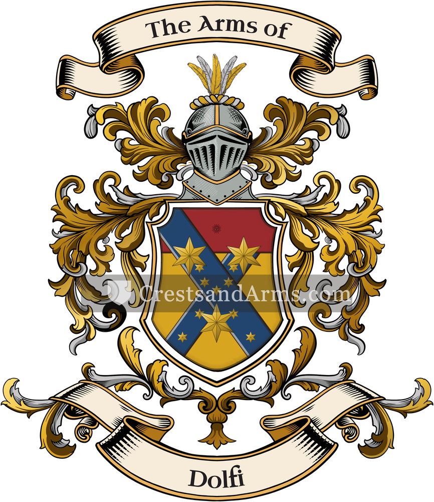 The Dolfi coat of arms, drawn from the recorded blazon