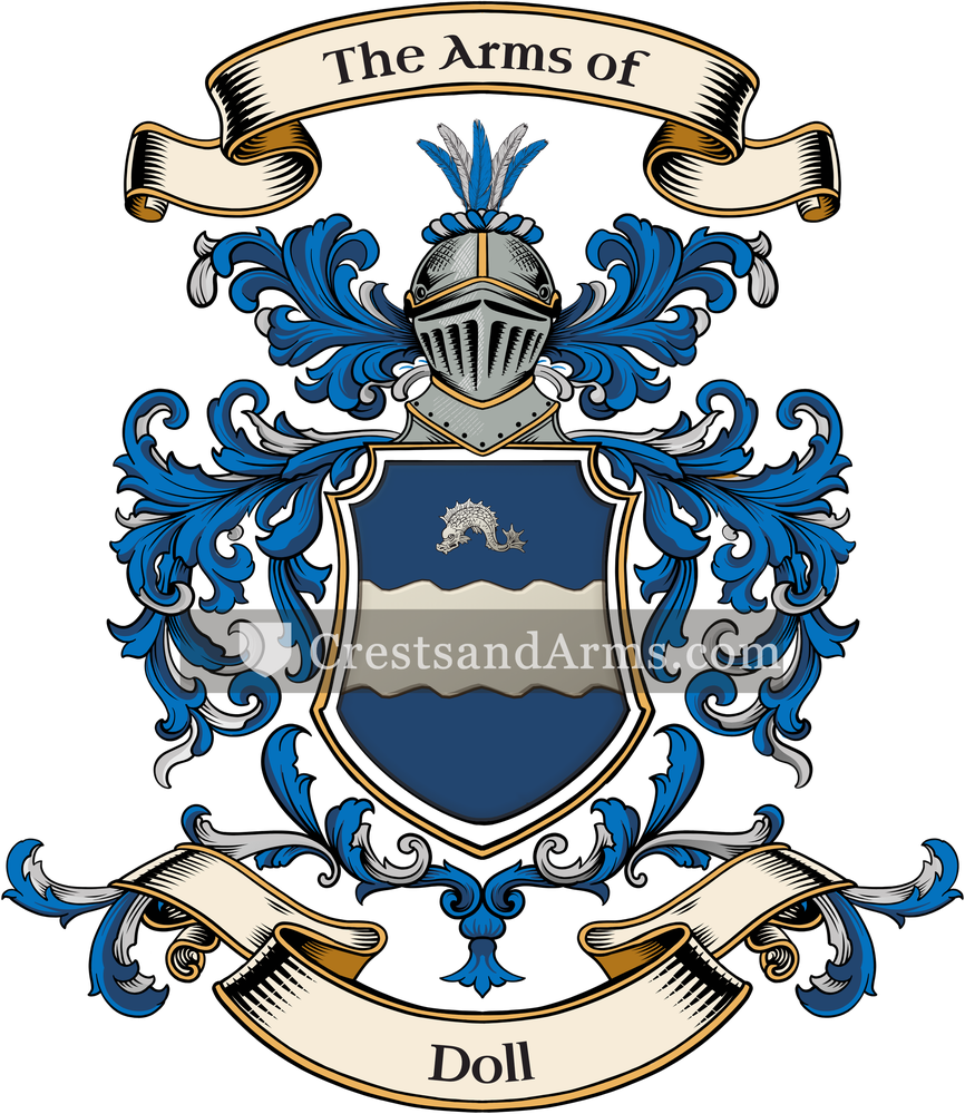 The Doll coat of arms, drawn from the recorded blazon