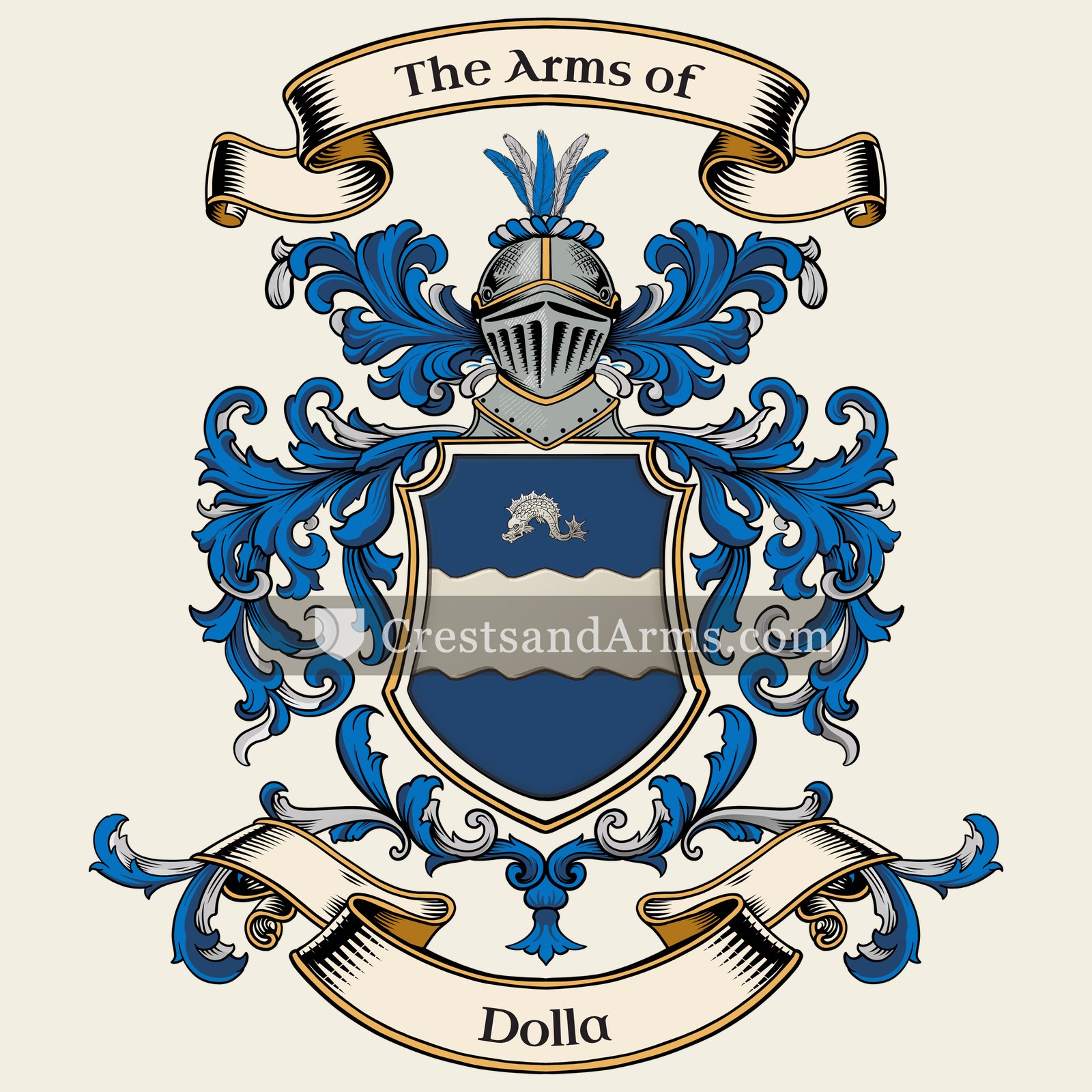 The Dolla coat of arms, drawn from the recorded blazon