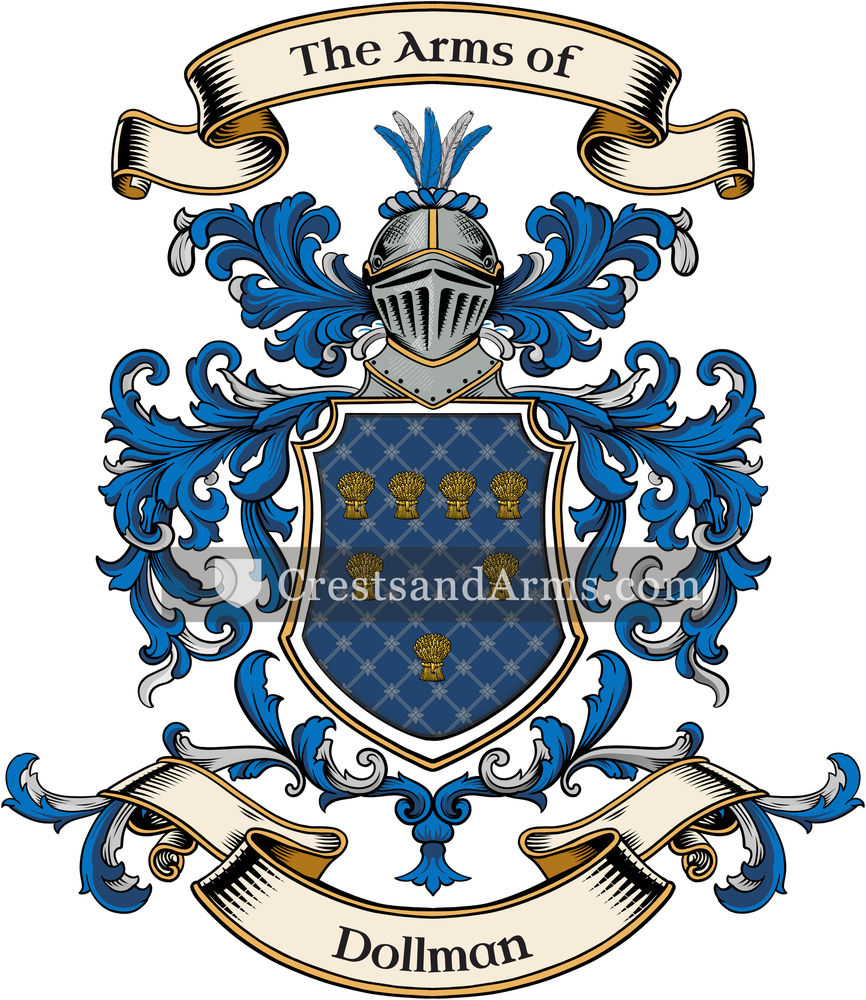 The Dollman coat of arms, drawn from the recorded blazon